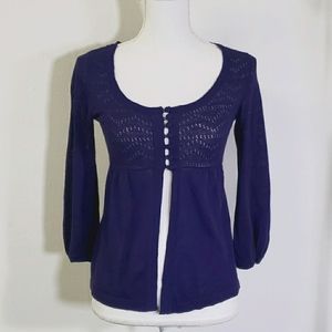 Purple Knit Top w Front Buttons